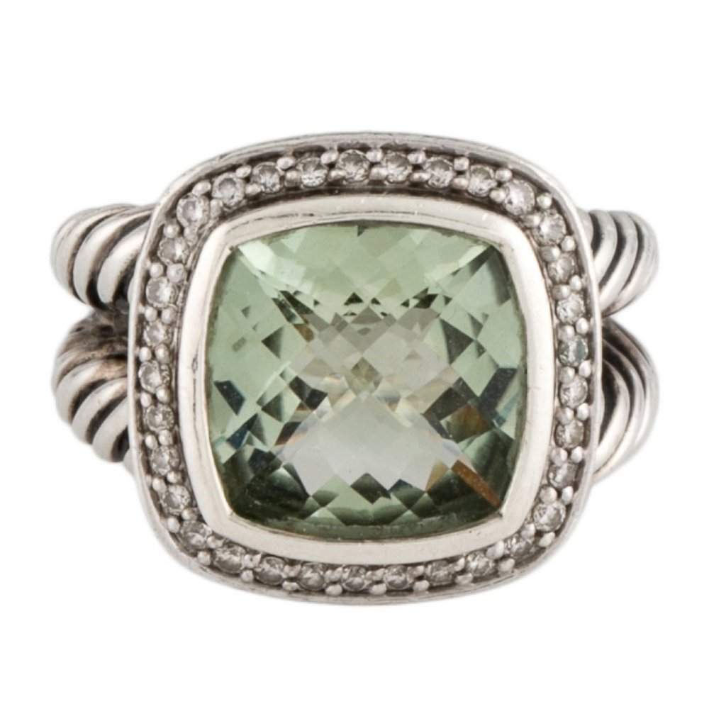 DAVID YURMAN DIAMOND & PRASIOLITE STERLING SILVER 925 ALBION RING